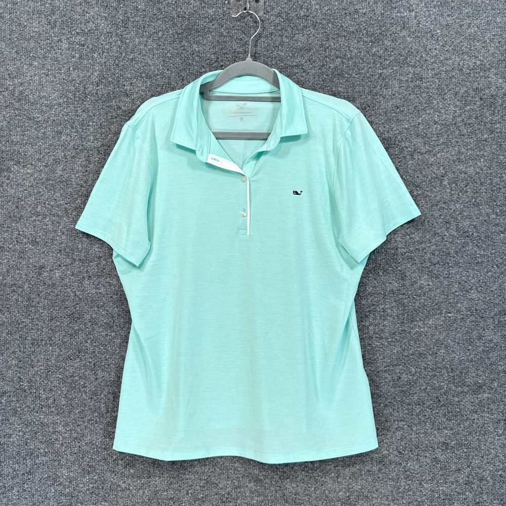 Vineyard Vines Polo Shirt Womens Small Blue Striped Performance Short Sleeve